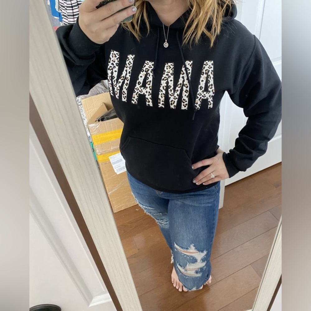 NWT Jerzees black leopard mama hoodie size small